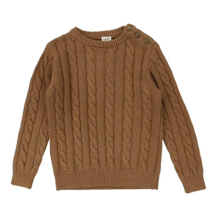 Earrings Analogie Analogie Cable Crewneck Long Sleeve Sweater Camel