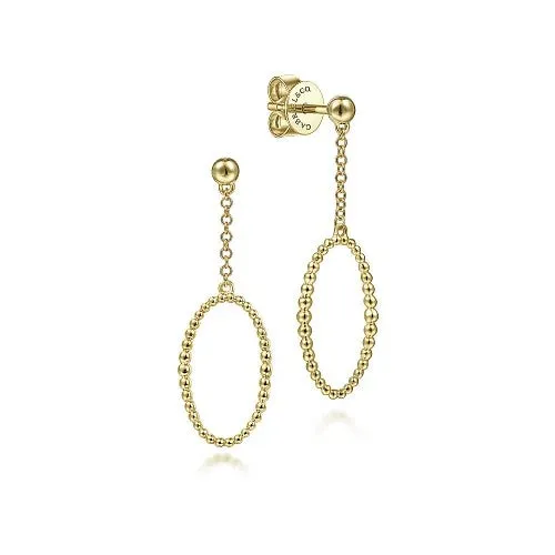 GABRIEL CO Earrings 14K Yellow Gold Long Bujukan Oval Drop Earrings