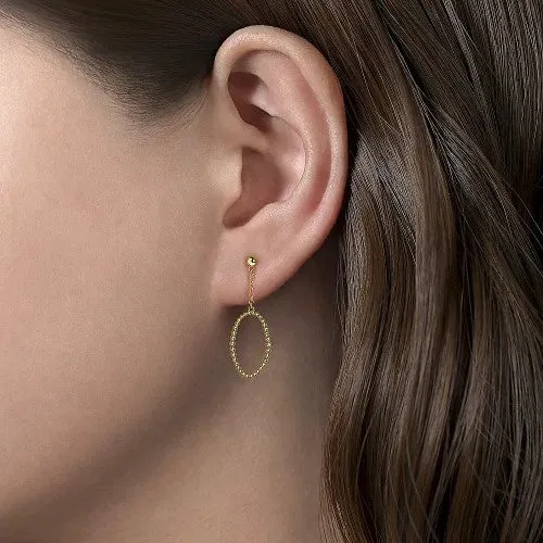 GABRIEL CO Earrings 14K Yellow Gold Long Bujukan Oval Drop Earrings