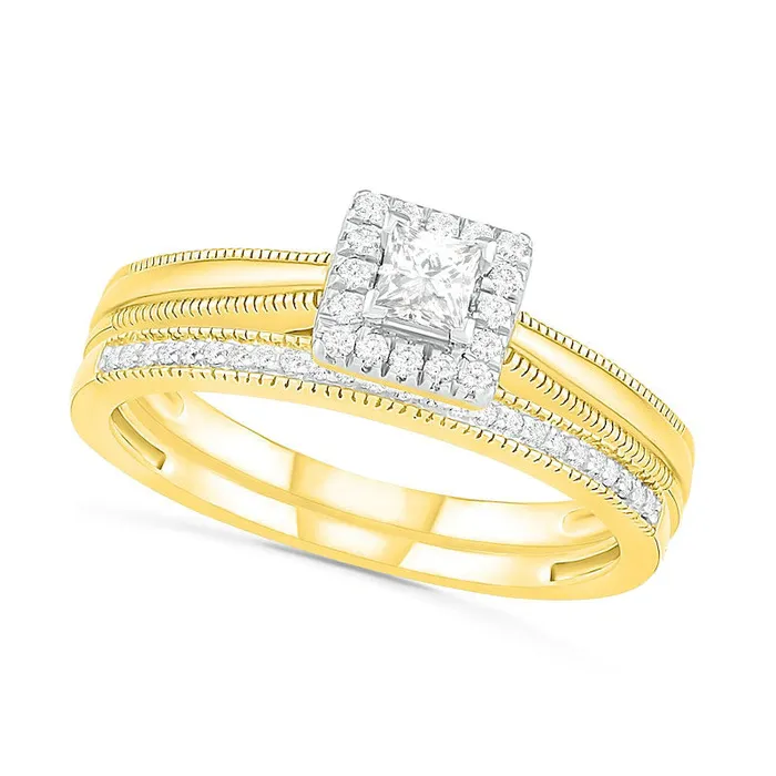 033 CT TW PrincessCut Natural Diamond Frame Antique VintageStyle Bridal Engagement Ring Set in Solid 10K Yellow Gold Goldia Rings 033 CT TW PrincessCut Natural Diamond Frame Antique VintageStyle Bridal Engagement Ring Set in Solid 10K Yellow Gold Goldia Rings