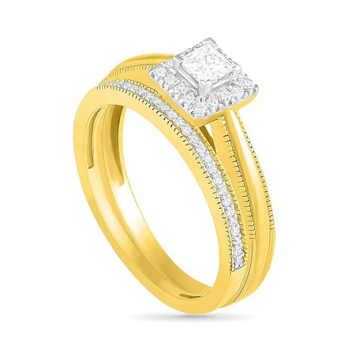 033 CT TW PrincessCut Natural Diamond Frame Antique VintageStyle Bridal Engagement Ring Set in Solid 10K Yellow Gold Goldia Rings 033 CT TW PrincessCut Natural Diamond Frame Antique VintageStyle Bridal Engagement Ring Set in Solid 10K Yellow Gold Goldia Rings