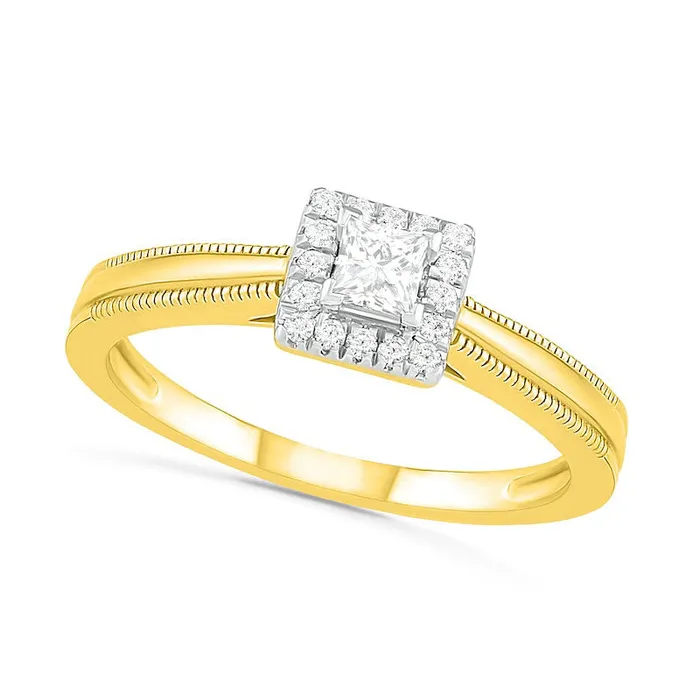 033 CT TW PrincessCut Natural Diamond Frame Antique VintageStyle Bridal Engagement Ring Set in Solid 10K Yellow Gold Goldia Rings 033 CT TW PrincessCut Natural Diamond Frame Antique VintageStyle Bridal Engagement Ring Set in Solid 10K Yellow Gold Goldia Rings