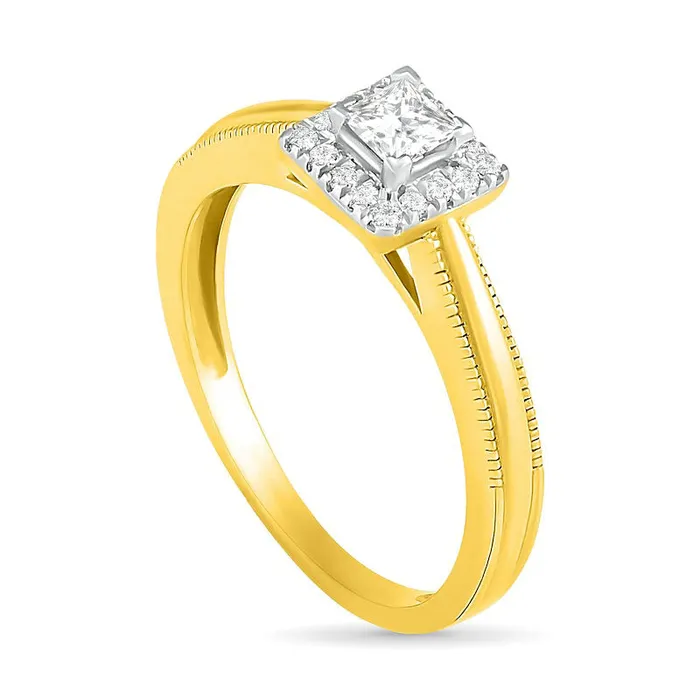 033 CT TW PrincessCut Natural Diamond Frame Antique VintageStyle Bridal Engagement Ring Set in Solid 10K Yellow Gold Goldia Rings 033 CT TW PrincessCut Natural Diamond Frame Antique VintageStyle Bridal Engagement Ring Set in Solid 10K Yellow Gold Goldia Rings