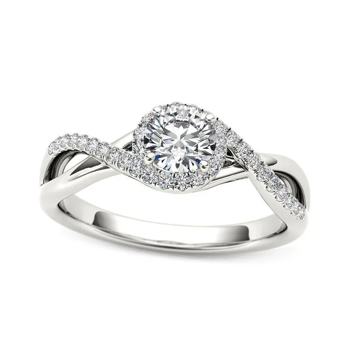 063 CT TW Natural Diamond Frame Twist Bypass Engagement Ring in Solid 14K White Gold Goldia Rings