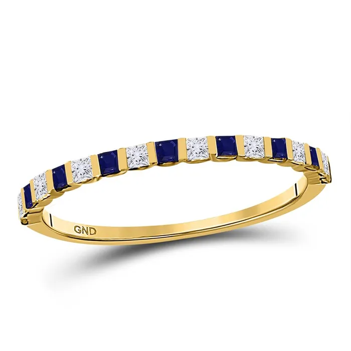 10k Yellow Gold Princess Blue Sapphire Diamond Stackable Band Ring 38 Cttw gndatlanta Rings 10k Yellow Gold Princess Blue Sapphire Diamond Stackable Band Ring 38 Cttw gndatlanta Rings