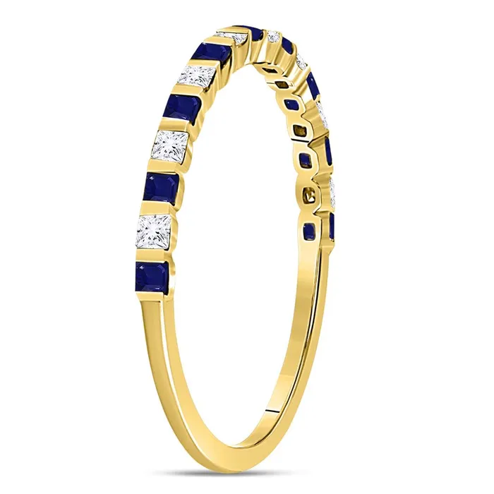10k Yellow Gold Princess Blue Sapphire Diamond Stackable Band Ring 38 Cttw gndatlanta Rings