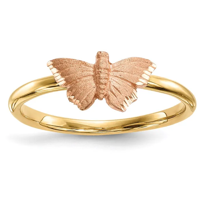 14k TwoTone Gold Polished and Satin Butterfly Ring Goldia Rings