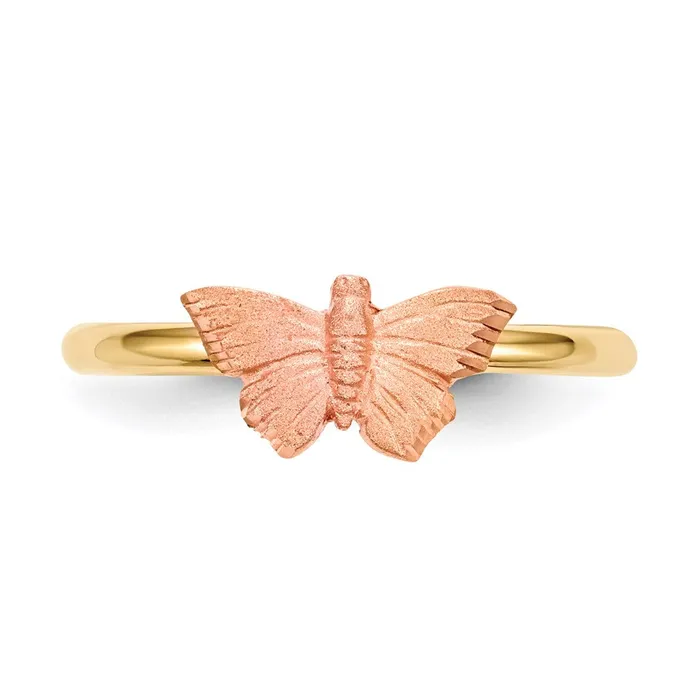 14k TwoTone Gold Polished and Satin Butterfly Ring Goldia Rings