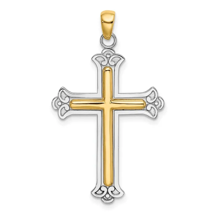 14k Twotone Gold Polished Cross Charm Goldia Rings