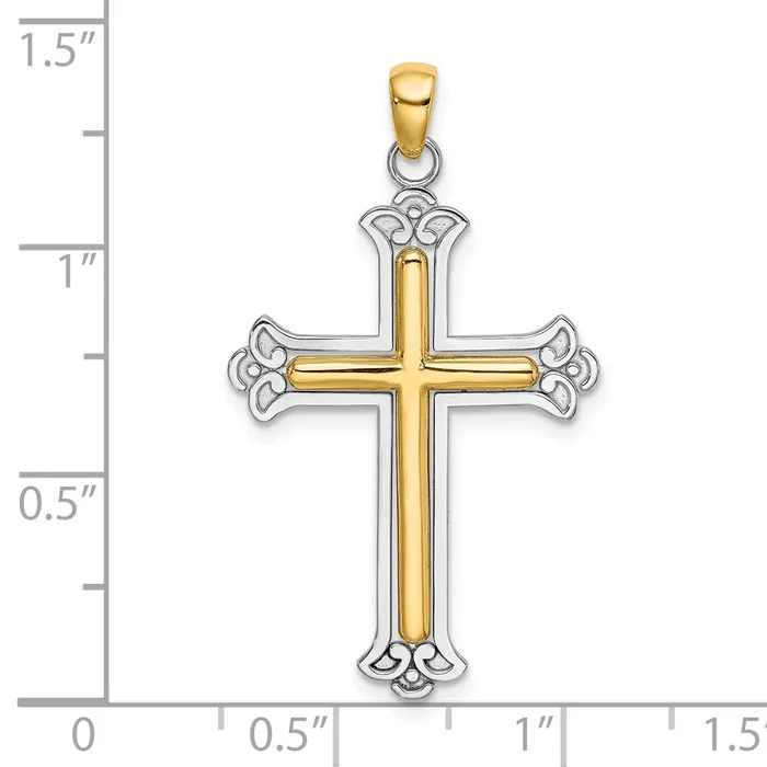 14k Twotone Gold Polished Cross Charm Goldia Rings