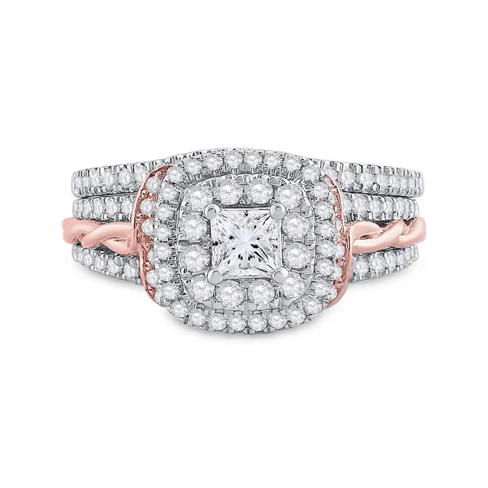 14k Twotone Gold Princess Diamond Bridal Wedding Ring Set 1 Cttw Certified gndatlanta Rings