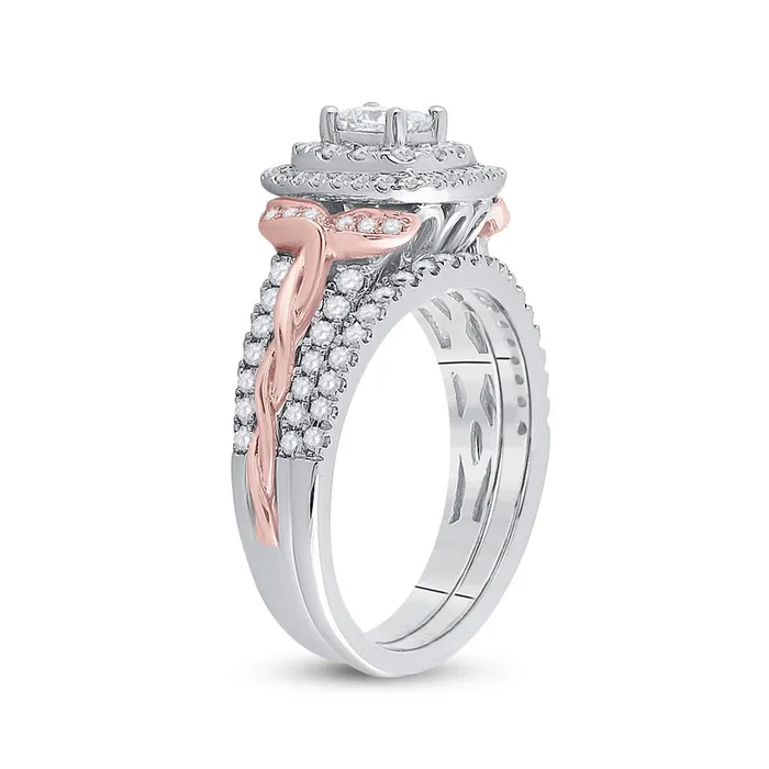 14k Twotone Gold Princess Diamond Bridal Wedding Ring Set 1 Cttw Certified gndatlanta Rings
