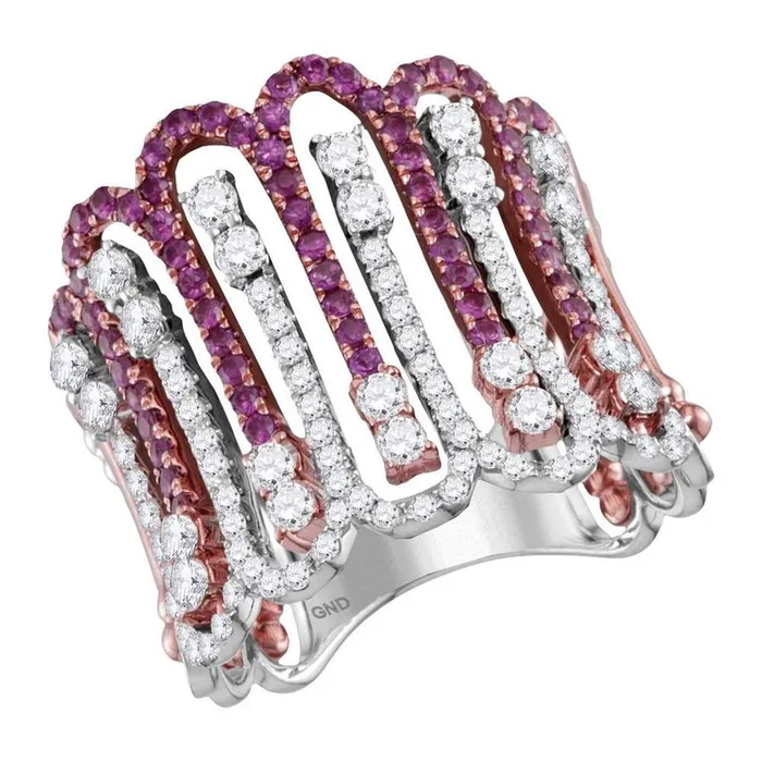 14k Twotone Gold Round Ruby Modern Cocktail Band Ring 178 Cttw gndatlanta Rings