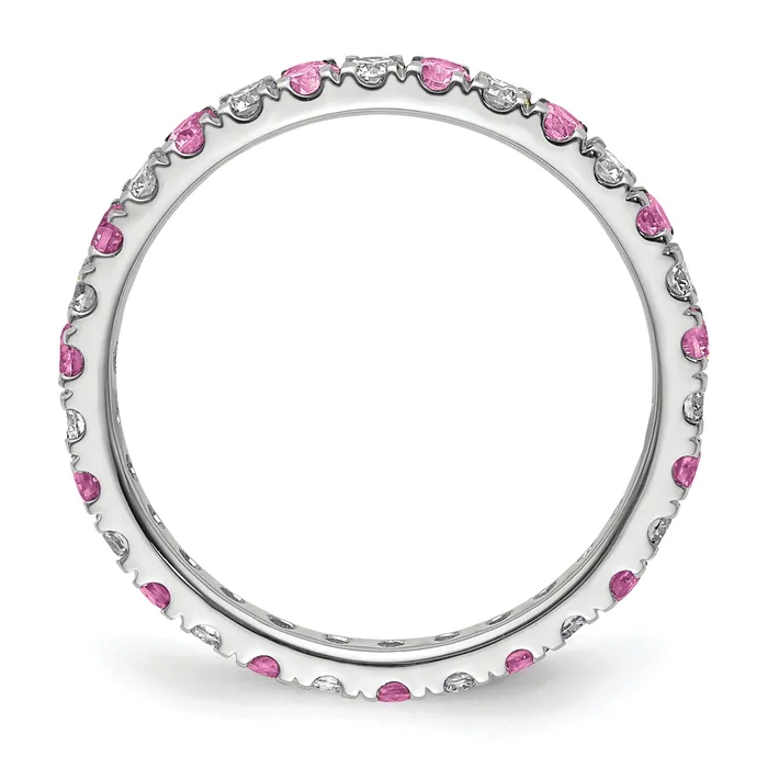 14k White Gold 12 Ct Lab Grown Diamond VSSI G and Lab Created Pink Sapphire Eternity Band Ring Goldia Rings