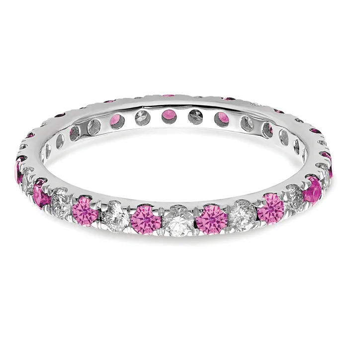 14k White Gold 12 Ct Lab Grown Diamond VSSI G and Lab Created Pink Sapphire Eternity Band Ring Goldia Rings