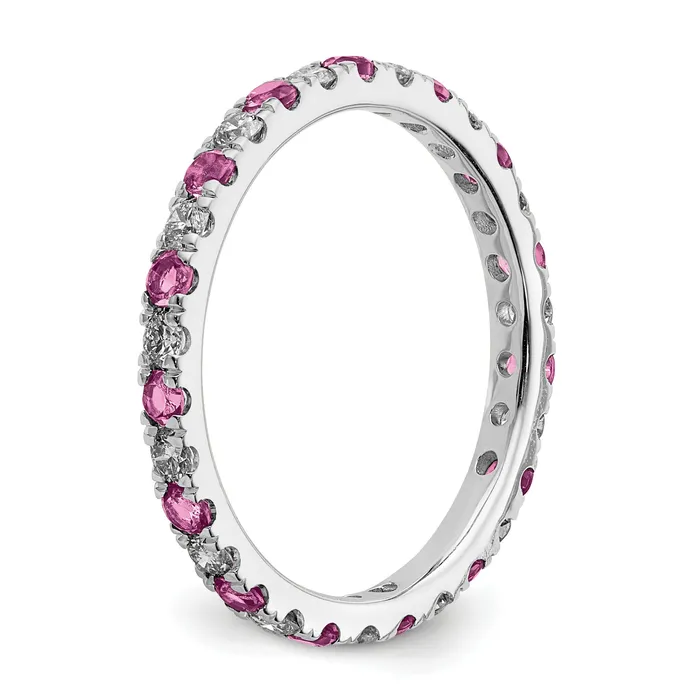 14k White Gold 12 Ct Lab Grown Diamond VSSI G and Lab Created Pink Sapphire Eternity Band Ring Goldia Rings