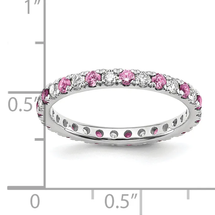 14k White Gold 12 Ct Lab Grown Diamond VSSI G and Lab Created Pink Sapphire Eternity Band Ring Goldia Rings