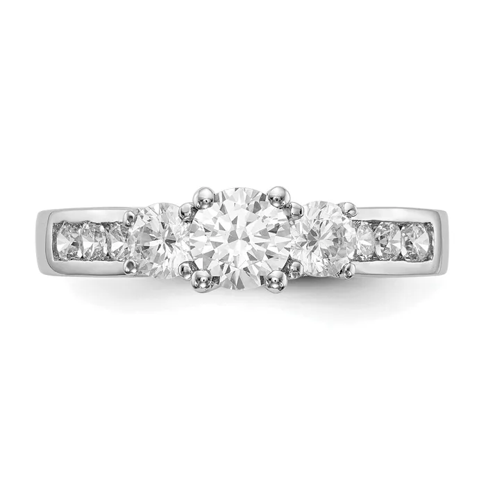 14k White Gold 1 Ct Lab Grown Diamond VSSI G Round Three Stone Engagement Ring Goldia Rings