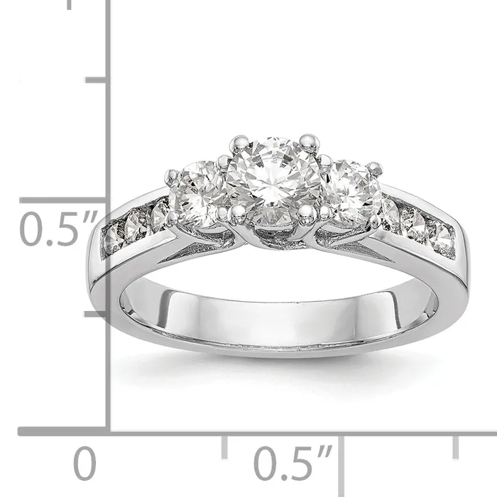14k White Gold 1 Ct Lab Grown Diamond VSSI G Round Three Stone Engagement Ring Goldia Rings