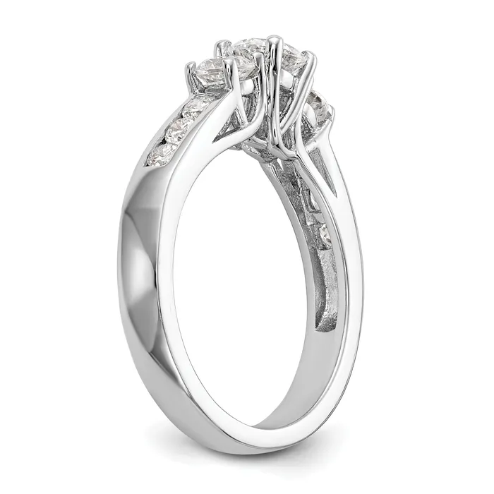 14k White Gold 1 Ct Lab Grown Diamond VSSI G Round Three Stone Engagement Ring Goldia Rings