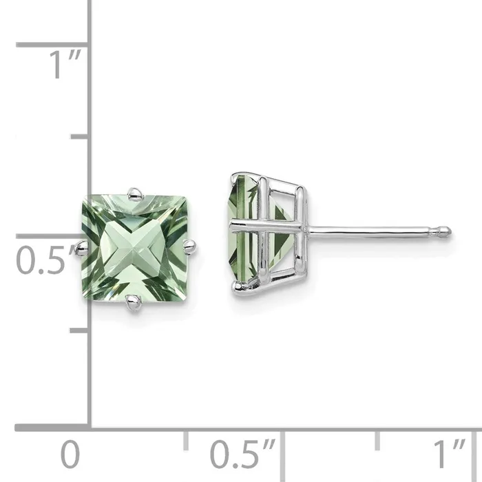 14k White Gold 7mm Square Green Quartz Earrings Goldia Earrings
