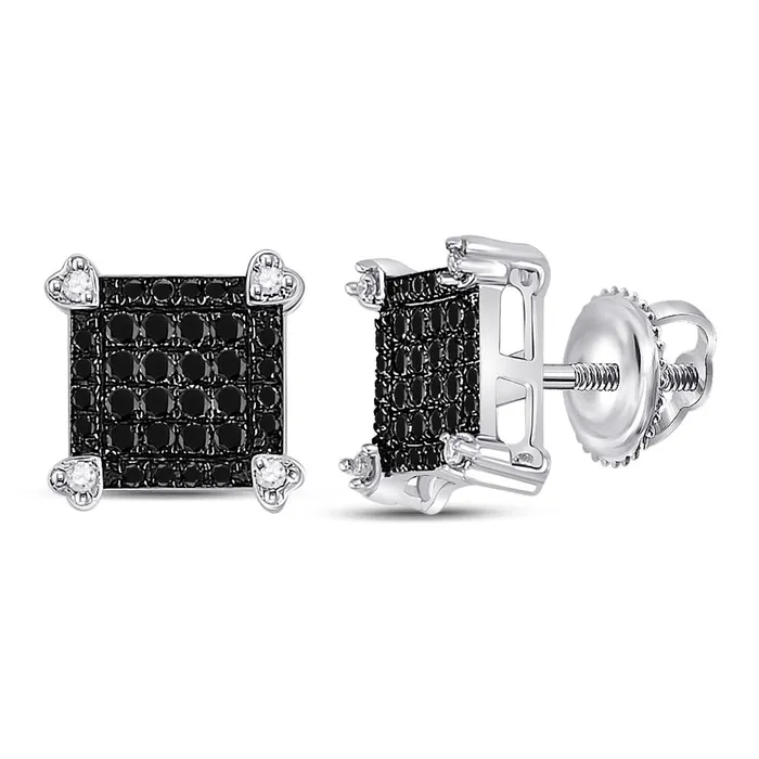 14k White Gold Black Diamond Square Cluster Earrings 14 Cttw gndatlanta Earrings 14k White Gold Black Diamond Square Cluster Earrings 14 Cttw gndatlanta Earrings