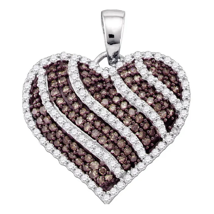 14k White Gold Round Brown Diamond Striped Heart Pendant 1 Cttw gndatlanta Necklaces 14k White Gold Round Brown Diamond Striped Heart Pendant 1 Cttw gndatlanta Necklaces