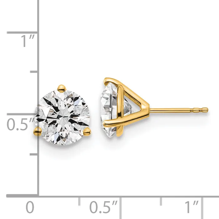 14k Yellow Gold 5 ctw Certified Lab Grown Diamond VSSI G Round 3 Prong Heavy Wt Stud Earrings Goldia Earrings