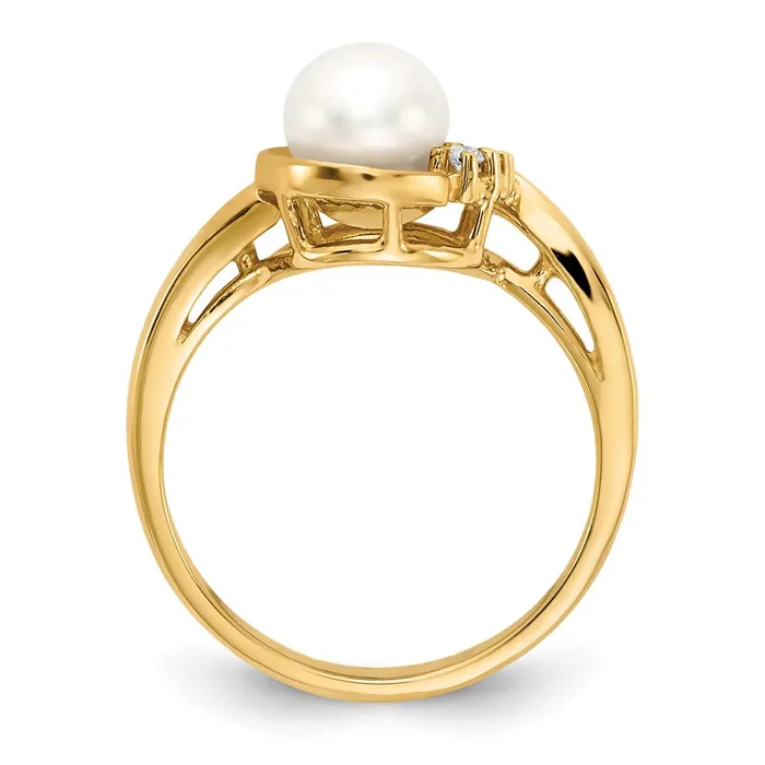 14K Yellow Gold 6mm FW Cultured Pearl A Real Diamond ring Goldia Rings