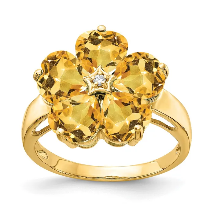 14k Yellow Gold 6mm Heart Citrine AA Diamond ring Goldia Rings
