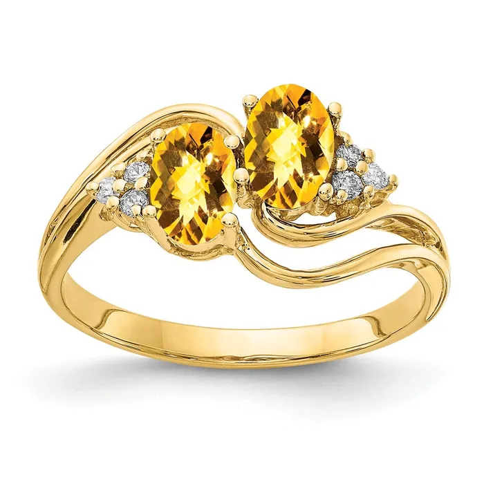 14k Yellow Gold 6x4mm Oval Citrine Checker AA Diamond ring Goldia Rings
