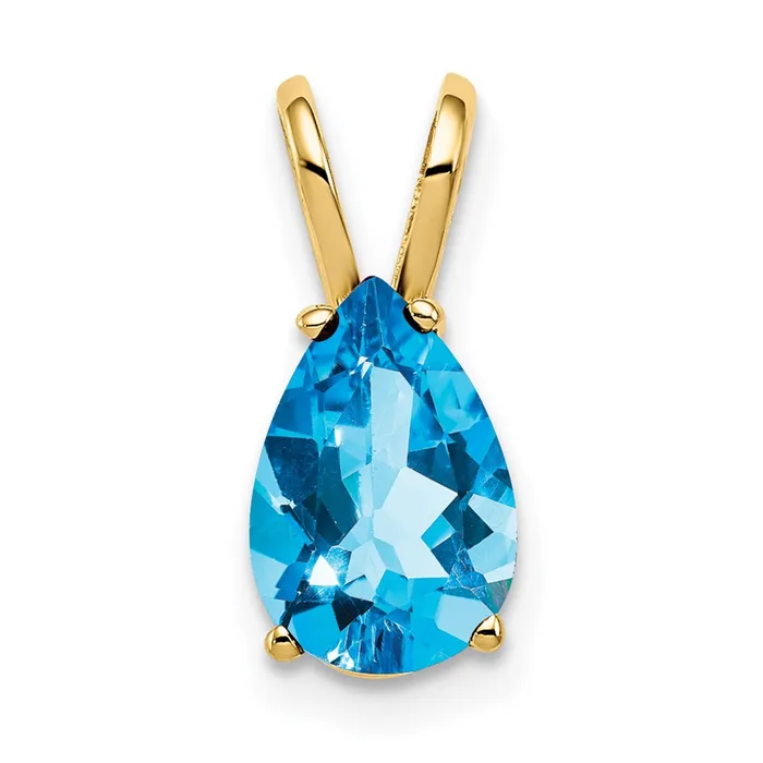 14K Yellow Gold 9x6mm Pear Blue Topaz Checker pendant Goldia Necklaces