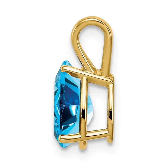 14K Yellow Gold 9x6mm Pear Blue Topaz Checker pendant Goldia Necklaces