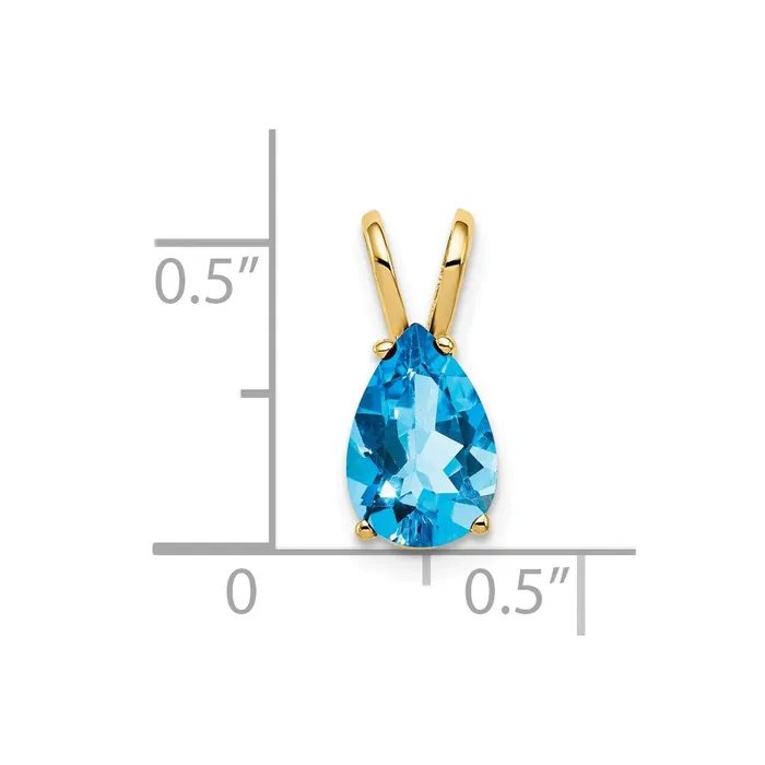 14K Yellow Gold 9x6mm Pear Blue Topaz Checker pendant Goldia Necklaces