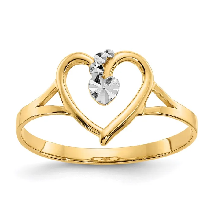 14k Yellow Gold and White Rhodium Polished Heart Ring Goldia Rings