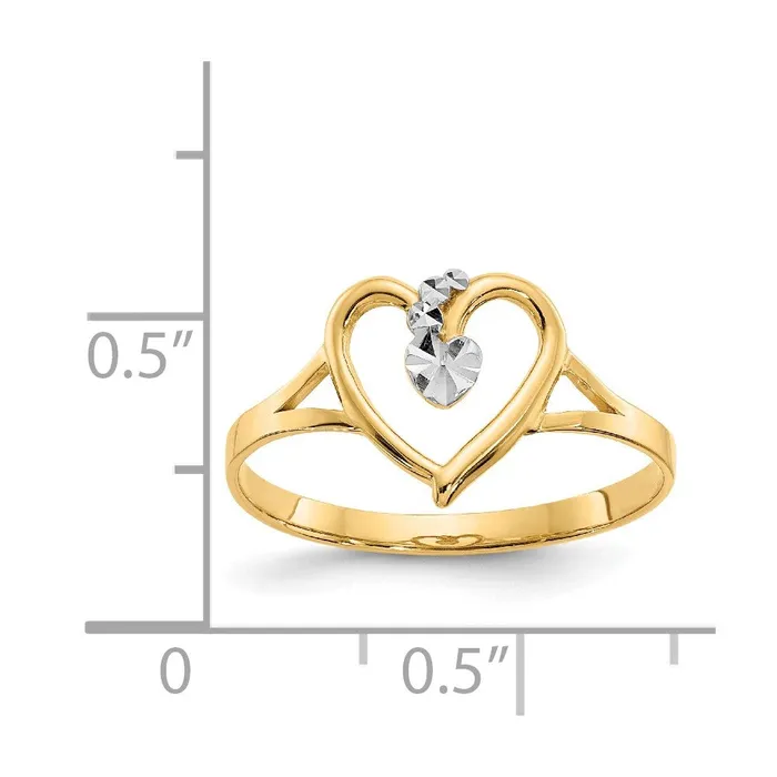 14k Yellow Gold and White Rhodium Polished Heart Ring Goldia Rings