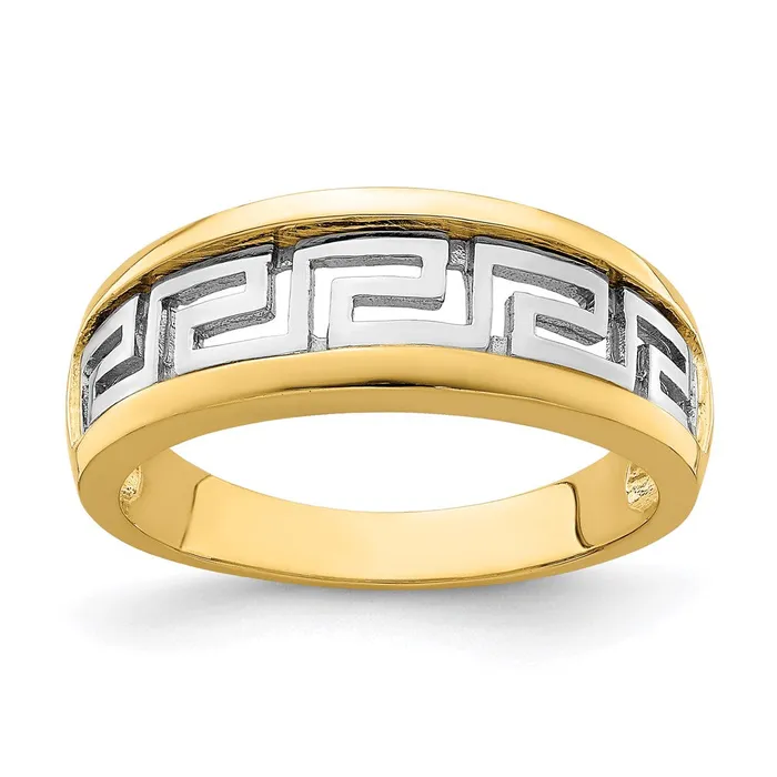 14k Yellow Gold wRhodium CutOut Greek Key Band Goldia Rings