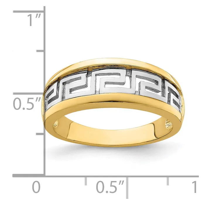 14k Yellow Gold wRhodium CutOut Greek Key Band Goldia Rings