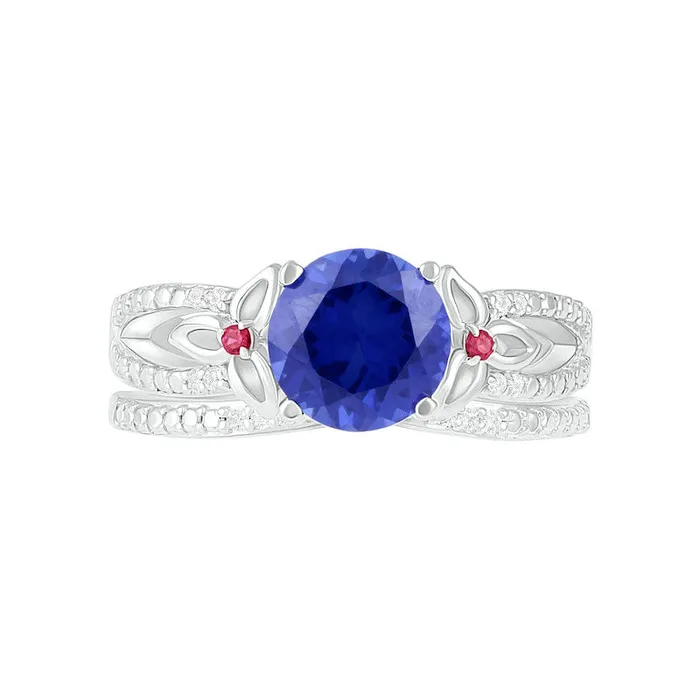 80mm LabCreated Blue Sapphire Ruby and 007 CT TW Diamond FlowerSides Split Shank Bridal Engagement Ring Set in Sterling Silver Goldia Rings 80mm LabCreated Blue Sapphire Ruby and 007 CT TW Diamond FlowerSides Split Shank Bridal Engagement Ring Set in Sterling Silver Goldia Rings