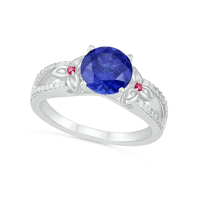 80mm LabCreated Blue Sapphire Ruby and 007 CT TW Diamond FlowerSides Split Shank Bridal Engagement Ring Set in Sterling Silver Goldia Rings 80mm LabCreated Blue Sapphire Ruby and 007 CT TW Diamond FlowerSides Split Shank Bridal Engagement Ring Set in Sterling Silver Goldia Rings