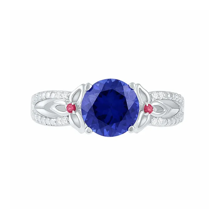 80mm LabCreated Blue Sapphire Ruby and 007 CT TW Diamond FlowerSides Split Shank Bridal Engagement Ring Set in Sterling Silver Goldia Rings 80mm LabCreated Blue Sapphire Ruby and 007 CT TW Diamond FlowerSides Split Shank Bridal Engagement Ring Set in Sterling Silver Goldia Rings