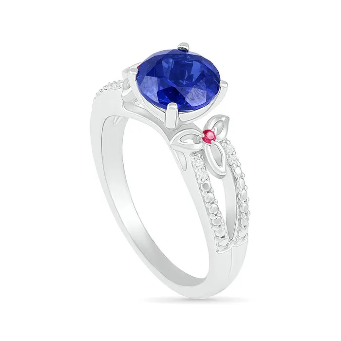 80mm LabCreated Blue Sapphire Ruby and 007 CT TW Diamond FlowerSides Split Shank Bridal Engagement Ring Set in Sterling Silver Goldia Rings 80mm LabCreated Blue Sapphire Ruby and 007 CT TW Diamond FlowerSides Split Shank Bridal Engagement Ring Set in Sterling Silver Goldia Rings