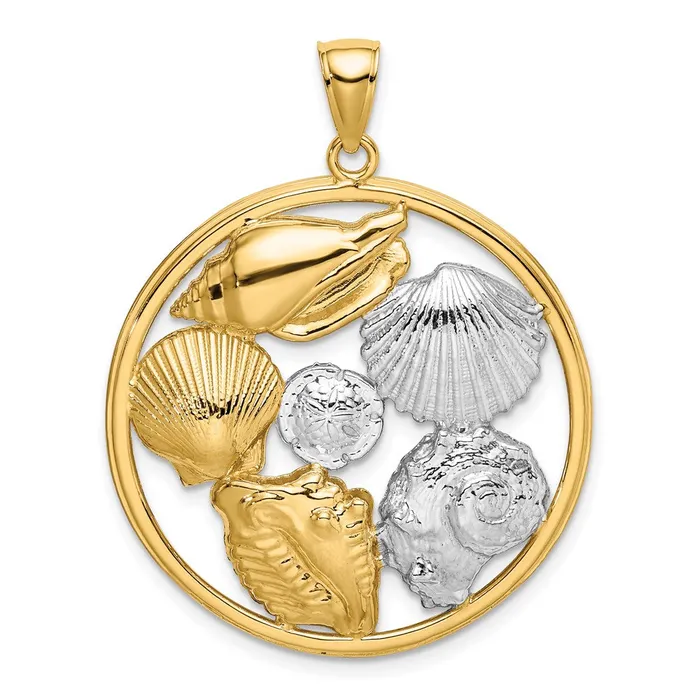Charm Necklaces Goldia 14k Yellow u0026 Rhodium Gold with White Rhodium Shell Cluster in Circle Charm Charm Necklaces Goldia 14k Yellow u0026 Rhodium Gold with White Rhodium Shell Cluster in Circle Charm