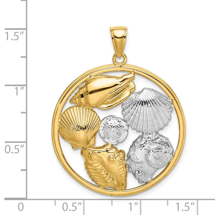 Charm Necklaces Goldia 14k Yellow u0026 Rhodium Gold with White Rhodium Shell Cluster in Circle Charm