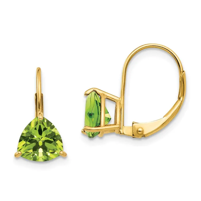 Earrings 14k Yellow Gold 7mm Trillion Peridot Leverback Earrings Goldia