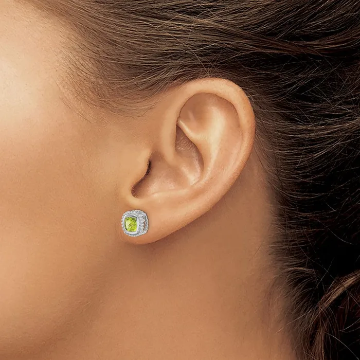 Earrings Goldia 14k White Gold Cushion Peridot Earrings