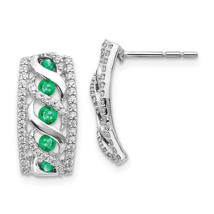 Earrings Goldia 14k White Gold Real Diamond Emerald Fancy Earrings