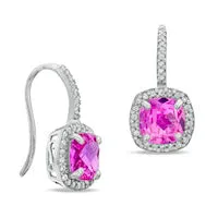 Earrings Goldia 70mm CushionCut LabCreated Pink and White Sapphire Frame Drop Earrings in Sterling Silver Earrings Goldia 70mm CushionCut LabCreated Pink and White Sapphire Frame Drop Earrings in Sterling Silver