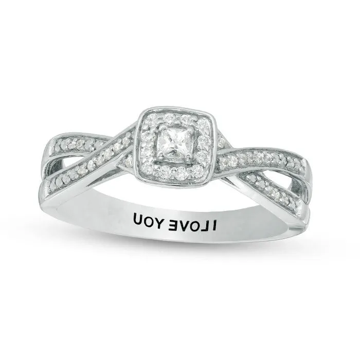 Engravable 013 CT TW PrincessCut Natural Diamond Split Shank Promise Ring in Solid 10K White Yellow or Rose Gold 1 Line Goldia Rings Engravable 013 CT TW PrincessCut Natural Diamond Split Shank Promise Ring in Solid 10K White Yellow or Rose Gold 1 Line Goldia Rings