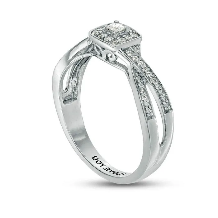Engravable 013 CT TW PrincessCut Natural Diamond Split Shank Promise Ring in Solid 10K White Yellow or Rose Gold 1 Line Goldia Rings Engravable 013 CT TW PrincessCut Natural Diamond Split Shank Promise Ring in Solid 10K White Yellow or Rose Gold 1 Line Goldia Rings
